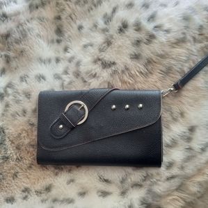 Black faux pebble leather clutch